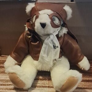 Authentic Vermont Teddy Bear 16” All White w/ White Scarf Aviation Bear Jointed